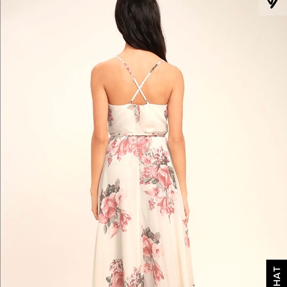 ELEGANT CREAM FLORAL PRINT WRAP MAXI DRESS - Picture 3 of 5